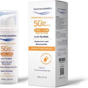 Nuveracosmetics Cream-Gel Sunscreen SPF 50+ PA+++, UVA + UVB Protection, Hyaluronic Acid, Niacinamide